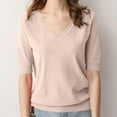 thumbnail image 4 of Mittory Women's V-Neck Short Sleeve Soft Stretch Pullover Knit Top Sweater, 4 of 7