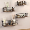 thumbnail image 2 of 4 Sets of Hanging Floating Shelves, Metal Wire Storage Basket with Wood Bottoms, Hanging Storage Wall Shelf, Wall Mounted Shelves for Home Bathroom Living Room Bedroom Kitchen, 2 of 7
