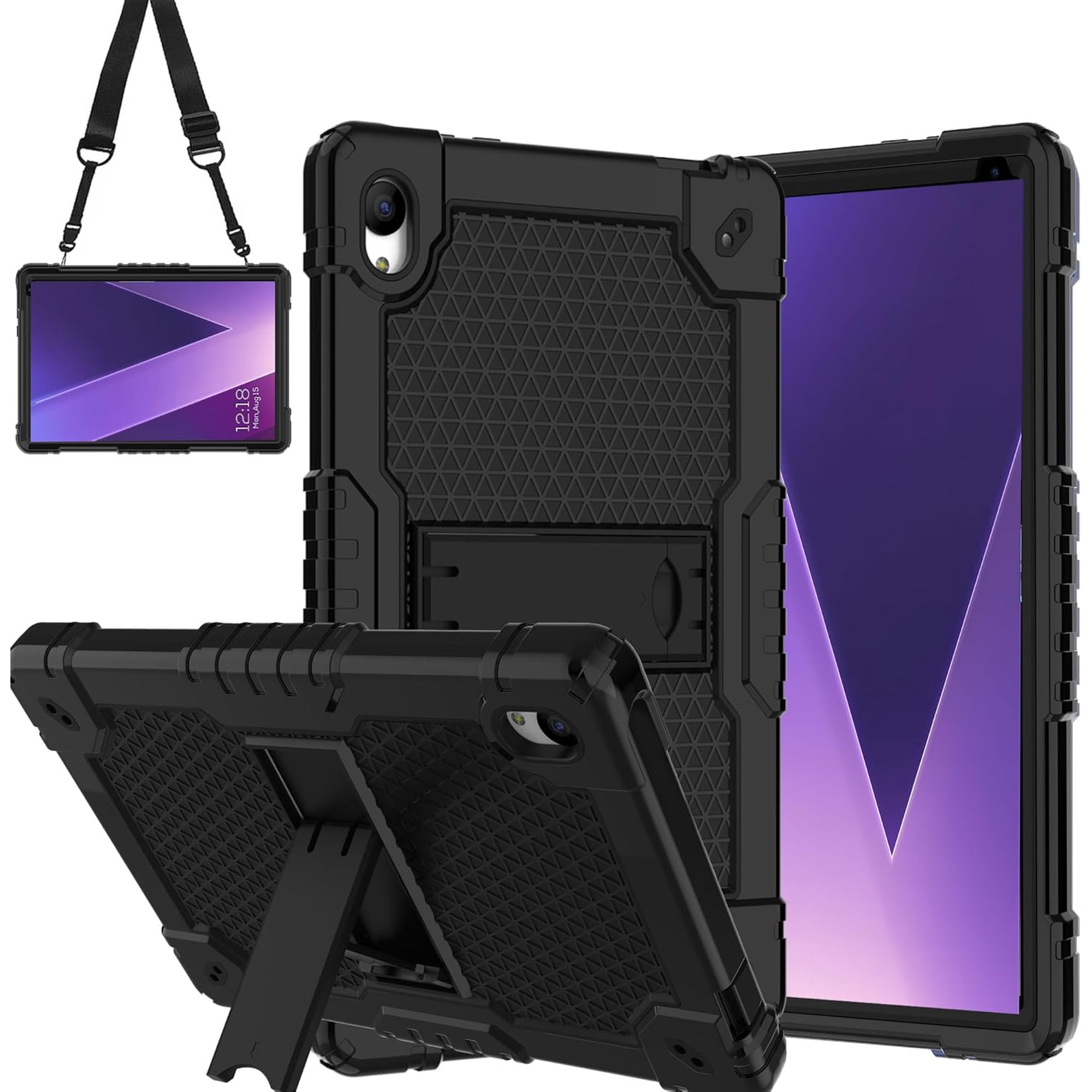 SOATUTO case for FITIFUN/Tedupee/PUTECCH 10.1 inch Tablet with Shoulder Strap Hard Back Hybrid Shockproof Kids Friendly Case (Black)