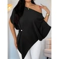 thumbnail image 5 of Women's Off Shoulder Asymmetrical Tops Dressy Dolman Sleeve Ruched Going Out Blouse Dress Top Black S, 5 of 8