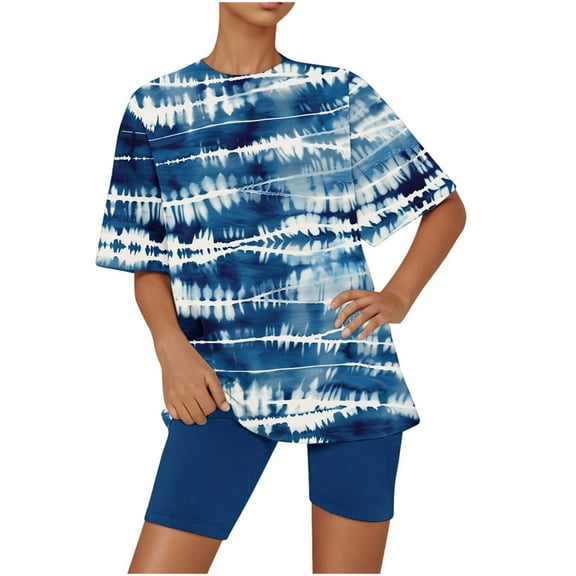 Tnhcen Women's Summer Printed Crewneck Short Sleeve Top & Shorts Set | Casual Home Wear | Stretchy Polyester Spandex | S-3XL