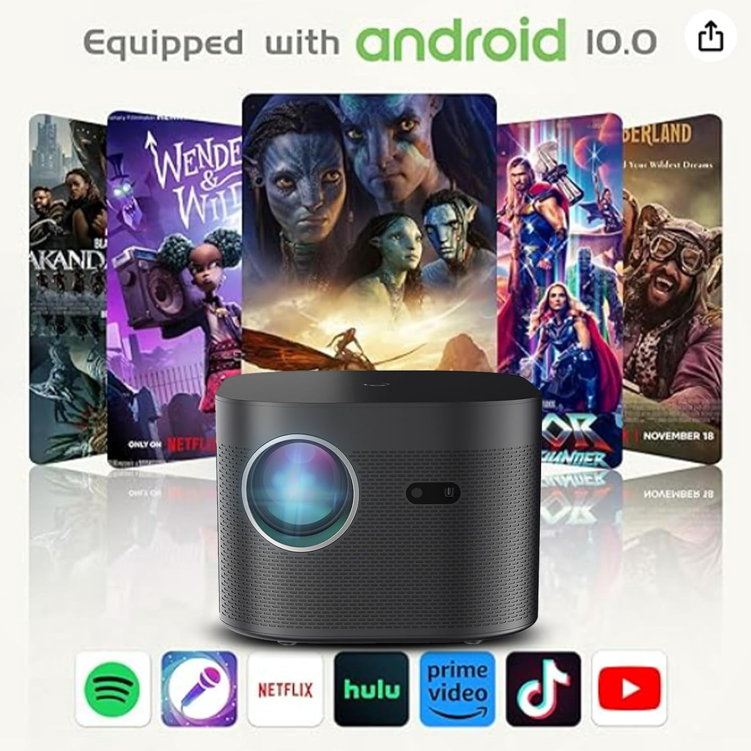 Portable Projector with WiFi and Bluetooth, 4K 1080p Support, Indoor/Outdoor Movie Projector