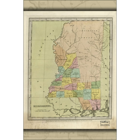 24"x36" Gallery Poster, map of Mississippi 1835