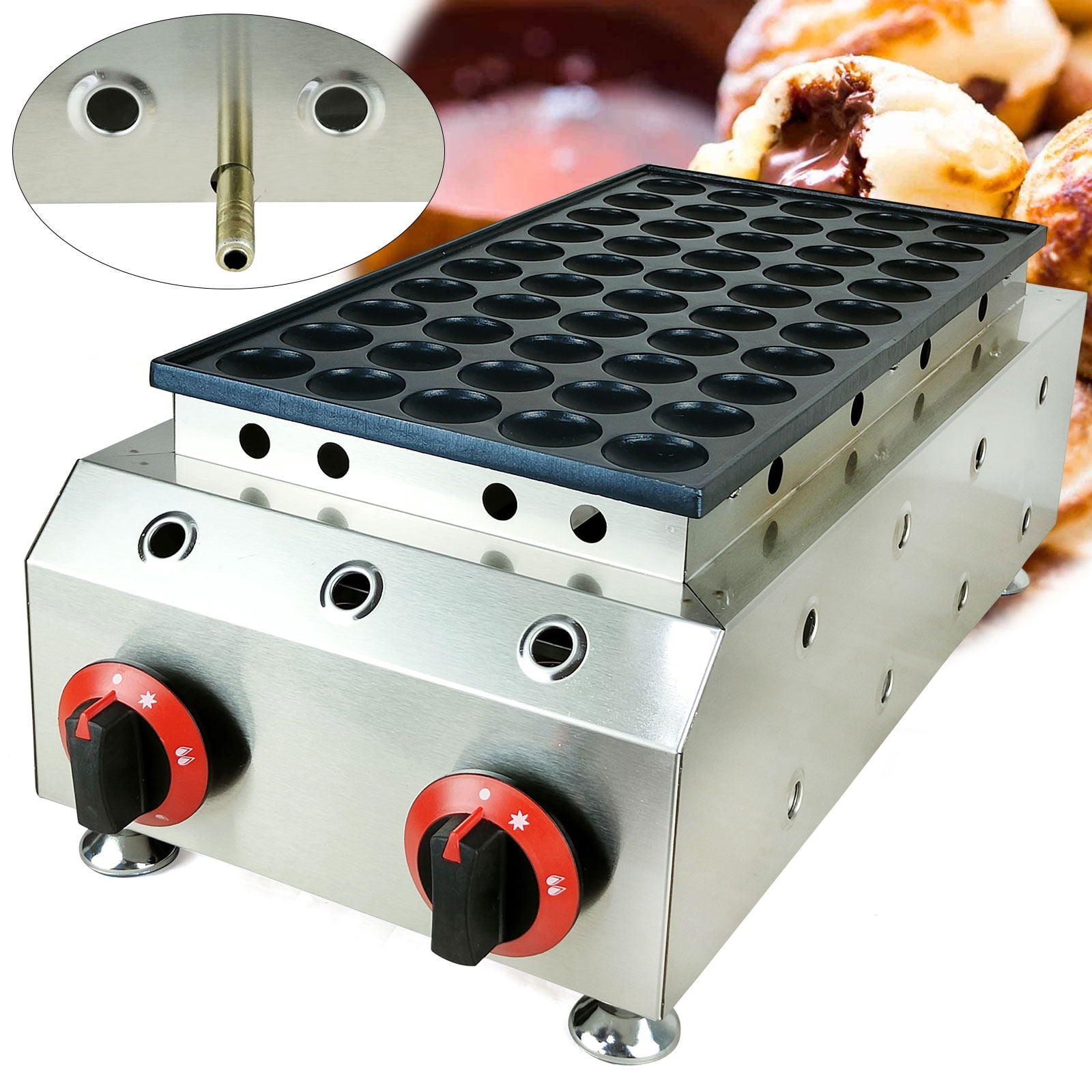 Commercial Gas Mini Dutch Pancakes 50 Holes LPG Baker Nonstick Waffle Maker