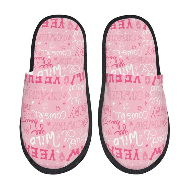 Fotbe Western Cowgirl Pantuflas Peludas para Mujer con Estampado, Zapatillas de Peluche, Zapatos de Invierno para Casa, Uso Interior y Exterior-Medium