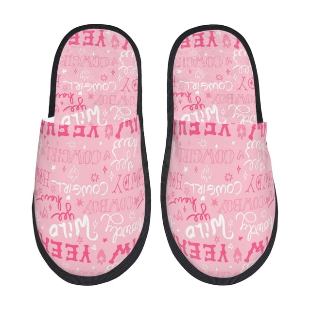 Fotbe Western Cowgirl Pantuflas Peludas para Mujer con Estampado, Zapatillas de Peluche, Zapatos de Invierno para Casa, Uso Interior y Exterior-Large