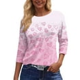 thumbnail image 3 of Fgvctg Valentine's Day Tops for Women Casual 3/4 Sleeve Crewneck Top Soft Date Night Pullover Shirts Oversized Sweet Love Heart Graphic Blouses Gifts for Women Watermelon Red 3XL, 3 of 5