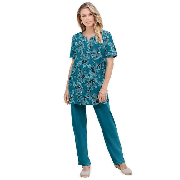 Roaman's Women's Plus Size Soft Knit Print Tunic With Notch Neckline