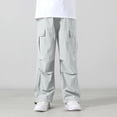 thumbnail image 5 of DJDLJWCJ Teen Boys School Uniform Pants Straight Fit Wide Leg Cargo Pants Elastic Waist Comforty Lightweight Pants Gray Size 12, 5 of 6