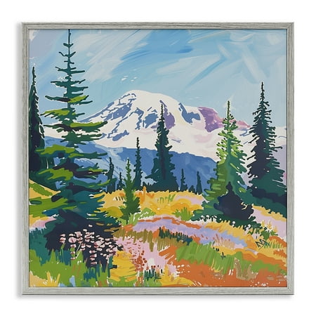 Stupell Industries Peaceful Mountain Valley Scenery Landscape & Nature Painting Gray Framed Art Print Wall Art, 12 x 12