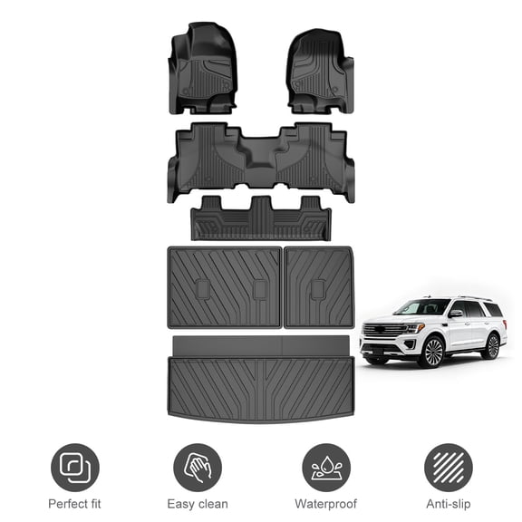 Fit for Ford Expedition 2018-2024 (Not for Max) All Weather TPE Heavy Duty Waterproof Floor Mats & Cargo Liner & Backrest Mat Full Set Car Protection Accessories