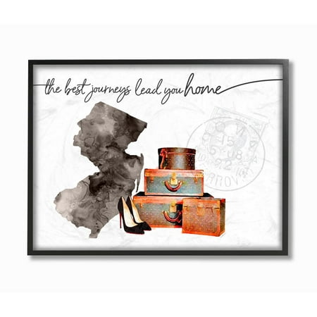 The Stupell Home Decor Collection New Jersey State The Best Journeys Lead You Home Fashion Shoes and Luggage Illustration Framed Giclee Texturized