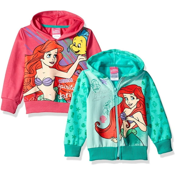 Disney Girls' 2-Piece Mermaid Princess Ariel Hooded Sweatshirt and Zip Up Hoodie