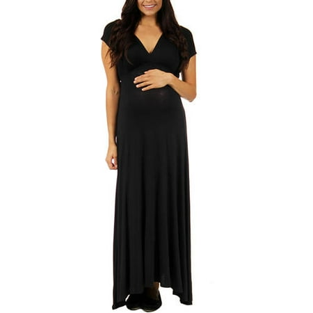 24/7 Comfort Apparel Women's Faux Wrap Maxi Maternity Dress