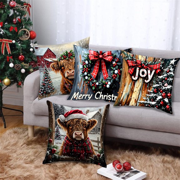 Xuniizn Christmas Pillow Covers 18x18 inch Xmas Decorations Soft Plush Faux Fur Wool Christmas Throw Pillow Cases Winter Holiday Decor for Sofa Living Room