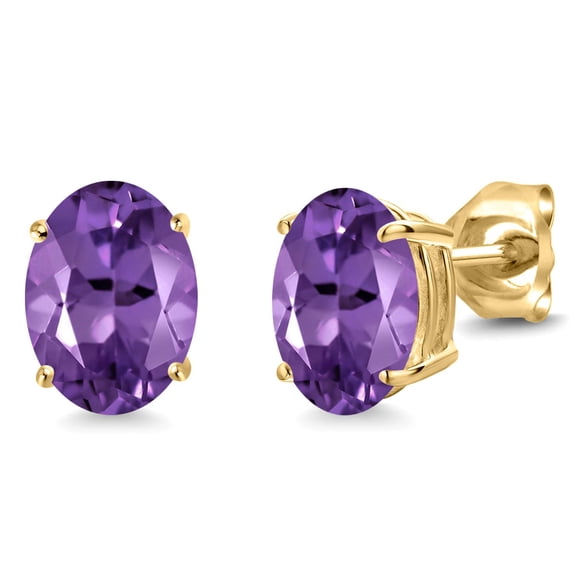 Gem Stone King 14K Yellow Gold Purple Amethyst Stud Earrings for Women Men (2.00 Cttw, Gemstone December Birthstone, Oval 8X6MM)