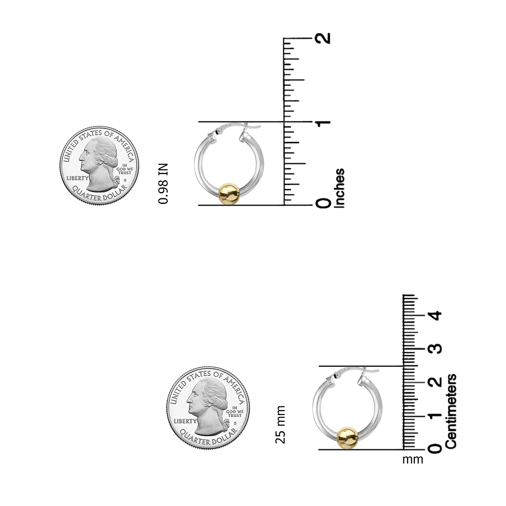 LeCalla 925 Sterling Silver Jewelry Light-Weight Click Top Bead Hoop Earrings for Women and Teen 25MM