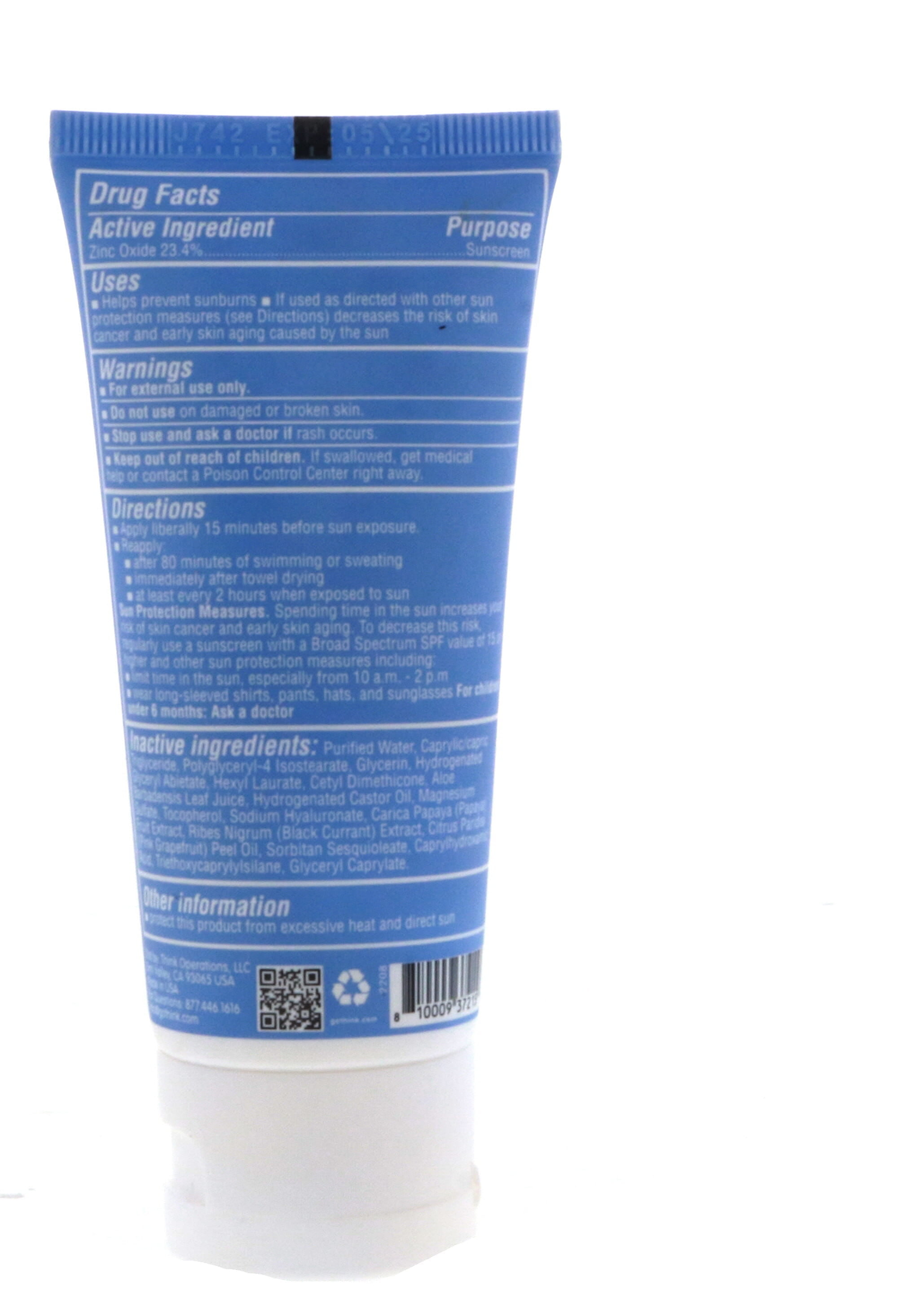 think Thinksport®, Face Clear Zinc Oxide Sunscreen, SPF 50, Fragrance Free, 2 fl oz (59 ml)
