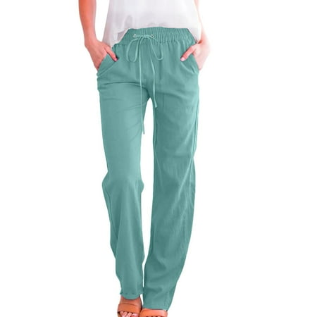 FINALGANG New Trousers For Women Solid Color Cotton Linen Wide Leg Slacks Drawstring Pants With Pockets Design Durable Soft Fabric