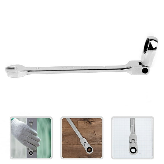 OUNONA 8mm Flexible Head Ratchet Combination Wrench Spanner (Silver)
