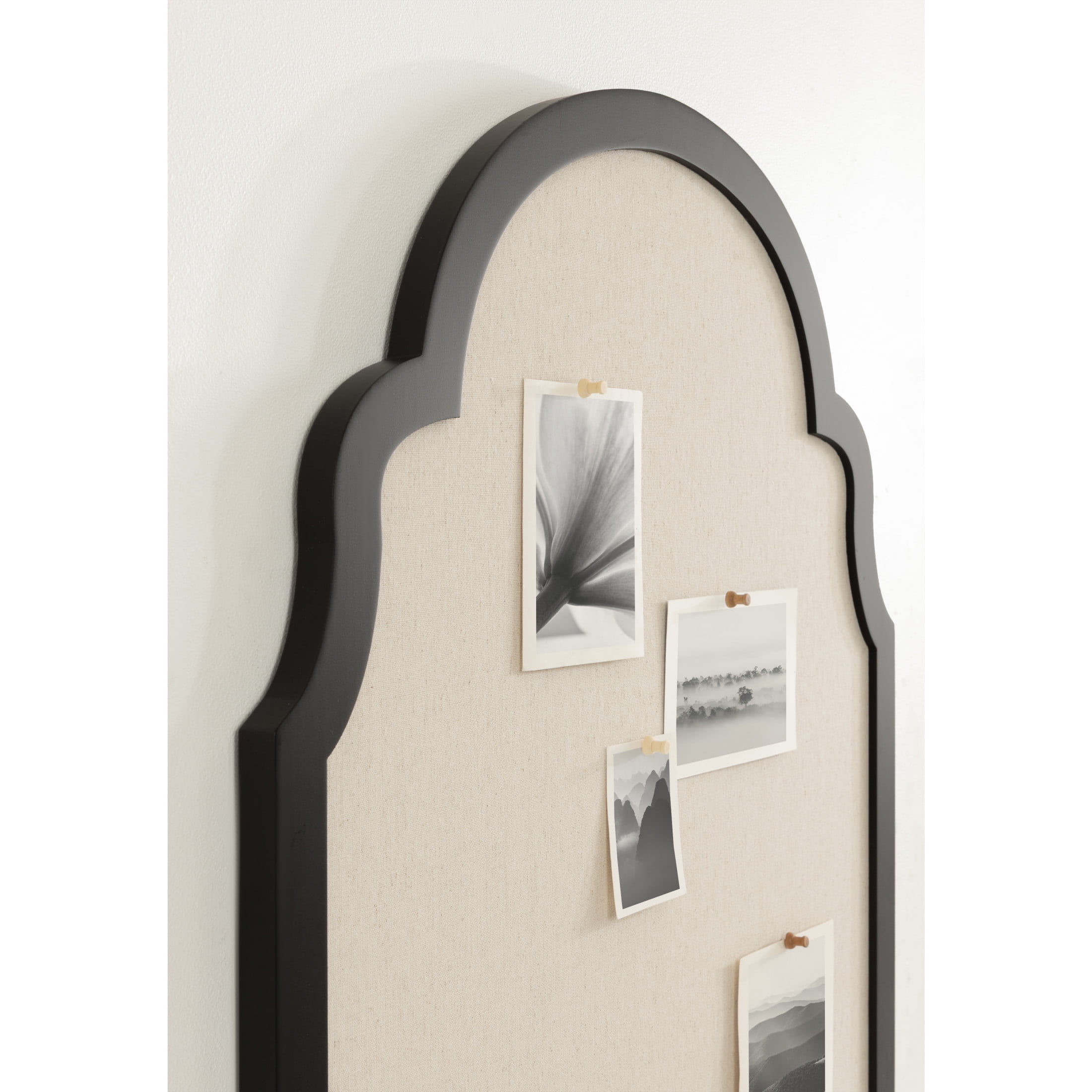 Kate and Laurel Holbrook Glam Framed Moroccan Arch Fabric Pinboard, 24 x 36, Black, Decorative Modern Scallop Arched Bulletin Board for Use as Vision Board or Wall Organization