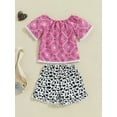 thumbnail image 5 of Aojekbee Little Girls Summer 2PCS Sets Short Sleeve Off Shoulder Tops Cow Print Shorts Sets, 5 of 10