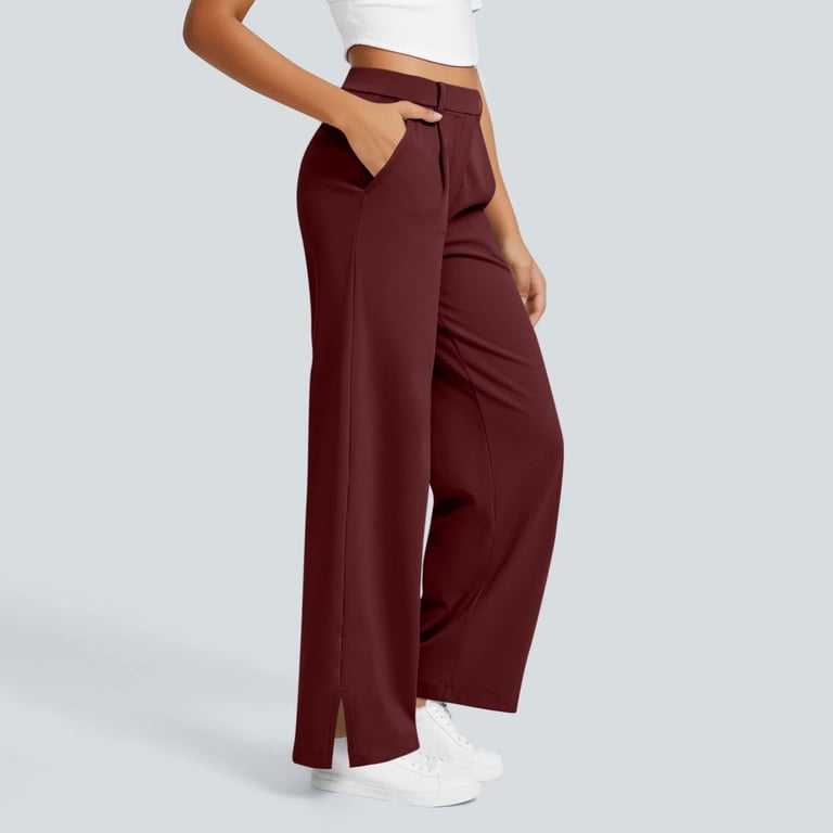 Cfmduc Women's Dress Pants Stretchy Work Business Slacks Pants High Waisted Wide Leg Side Slit Casual Trousers with Pockets Wine Red S, Size: Small Cfmduc Women's Dress Pants Stretchy Work Business Slacks Pants High Waisted Wide Leg Side Slit Casual Trousers with Pockets Wine Red S, Size: Small
