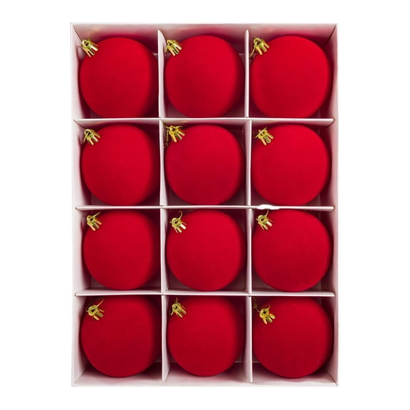 CHGBMOK 12Pcs 6cm Red Flocked Christmas Balls Ornaments, Velvet Hanging Baubles for Christmas Tree Holiday Home Decor
