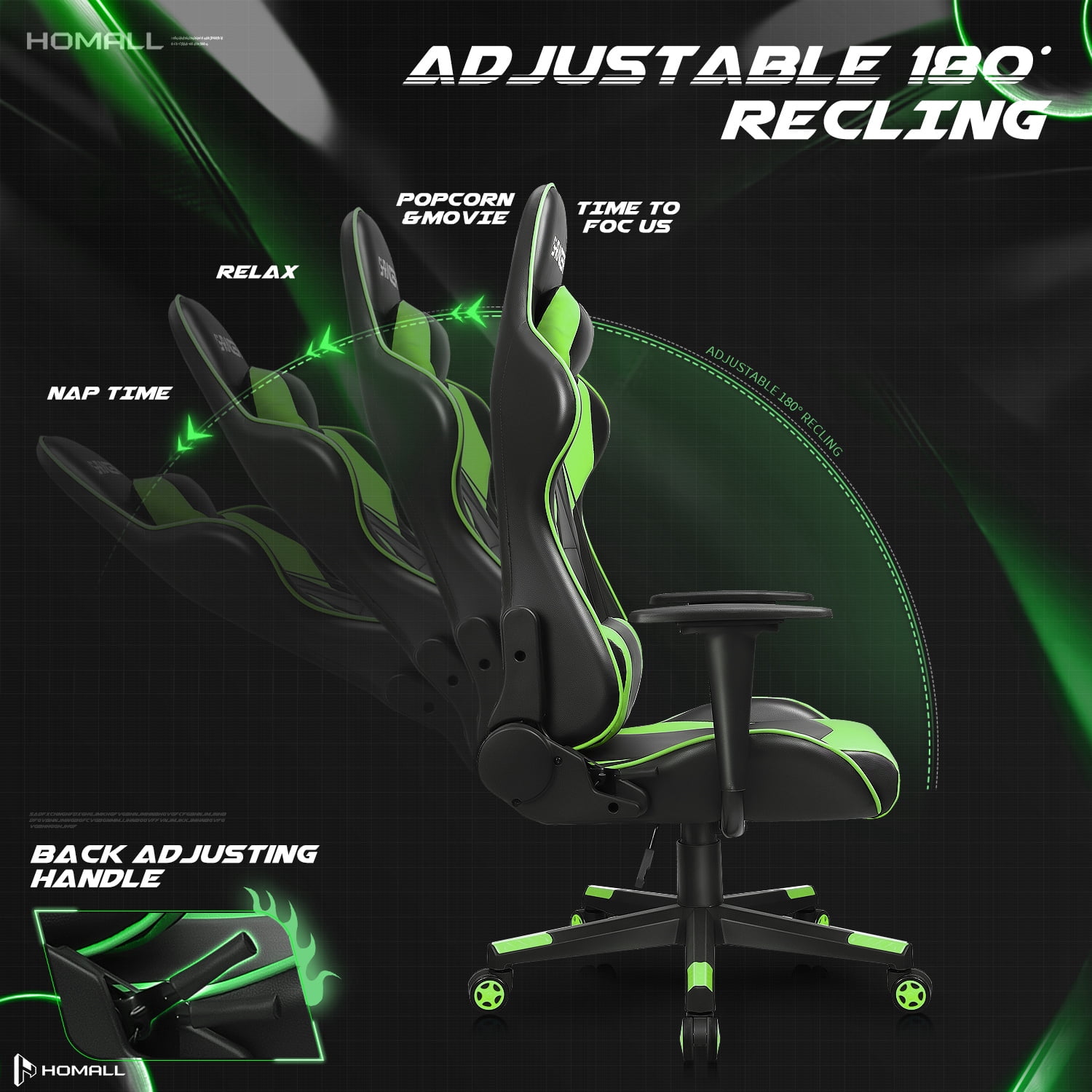 Homall Gaming Chair office Chair with Headrest & Lumbar Support, Green