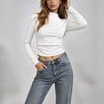 thumbnail image 6 of XRoczxe Women's Mock Neck Long Sleeve Crop Top, Slim Fit Ribbed Knit T-Shirt, Casual Solid Color Basic Tee for Fall Winter Daily Wear Layering, 6 of 7