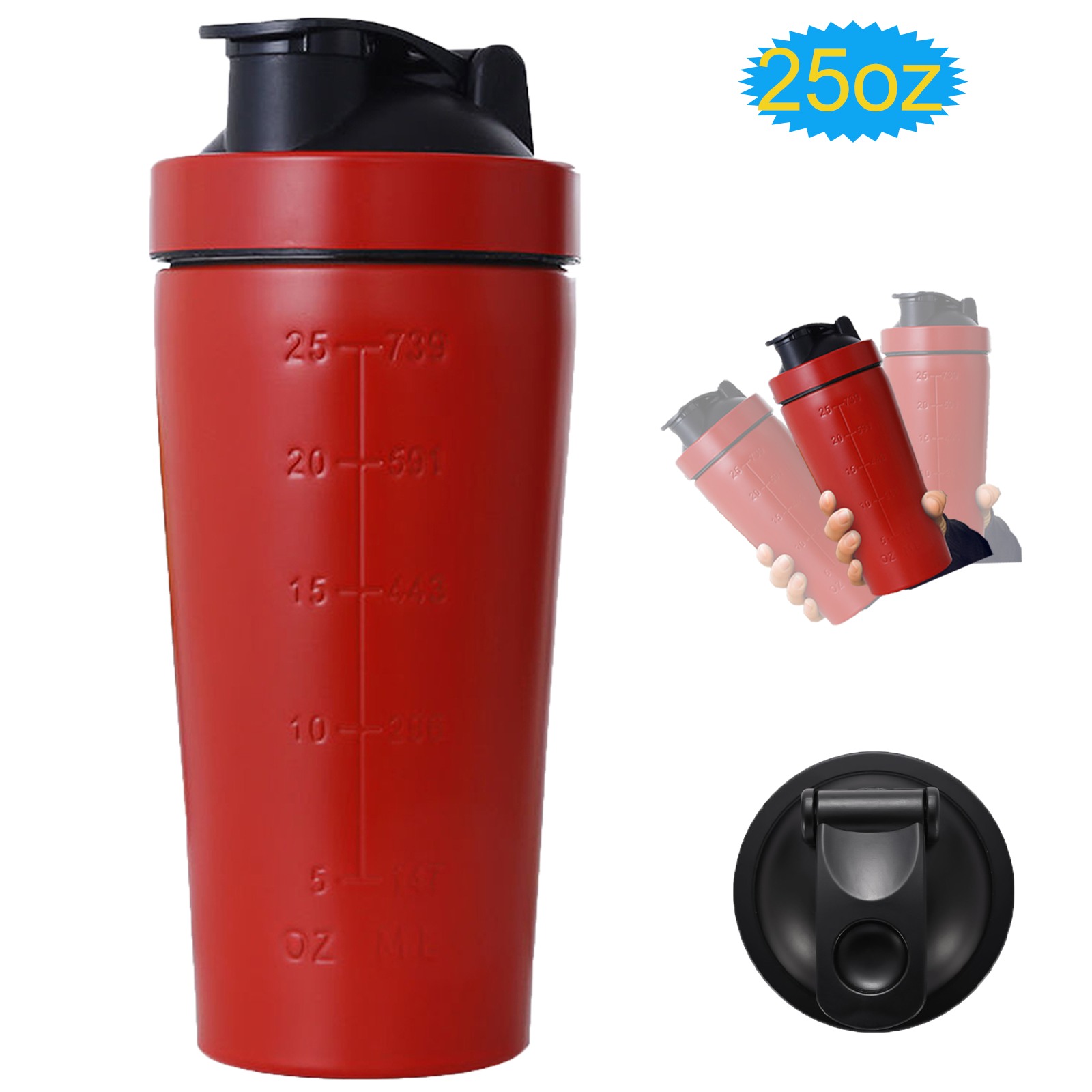 Runwin Stainless Steel Shaker Bottle 25oz Protein Shaker Bottle