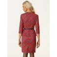 thumbnail image 3 of DARING DIVA Pencil Dress 3/4 Sleeve Peplum Belt Plaid Sheath Dress L Red, 3 of 6