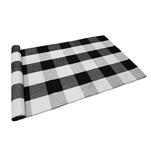 Levinis Buffalo Checkered Kitchen Runner Rug 100 Cotton Rugs Black