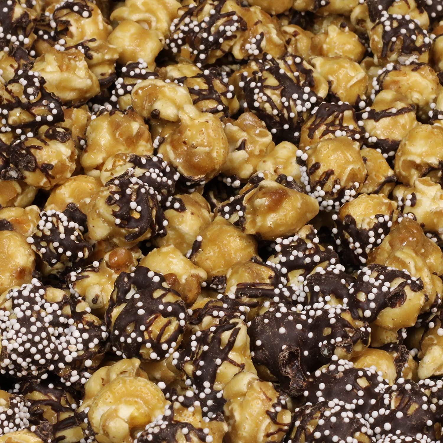 Fun & Delish Caramel Chocolate Popcorn by Its Delish, 1 lb Bulk Bag - Festive Caramel and Chocolate Sweet Crunchy Popcorn Topped with Sprinkles of White Nonpareils - Air popped, Vegan, Kosher