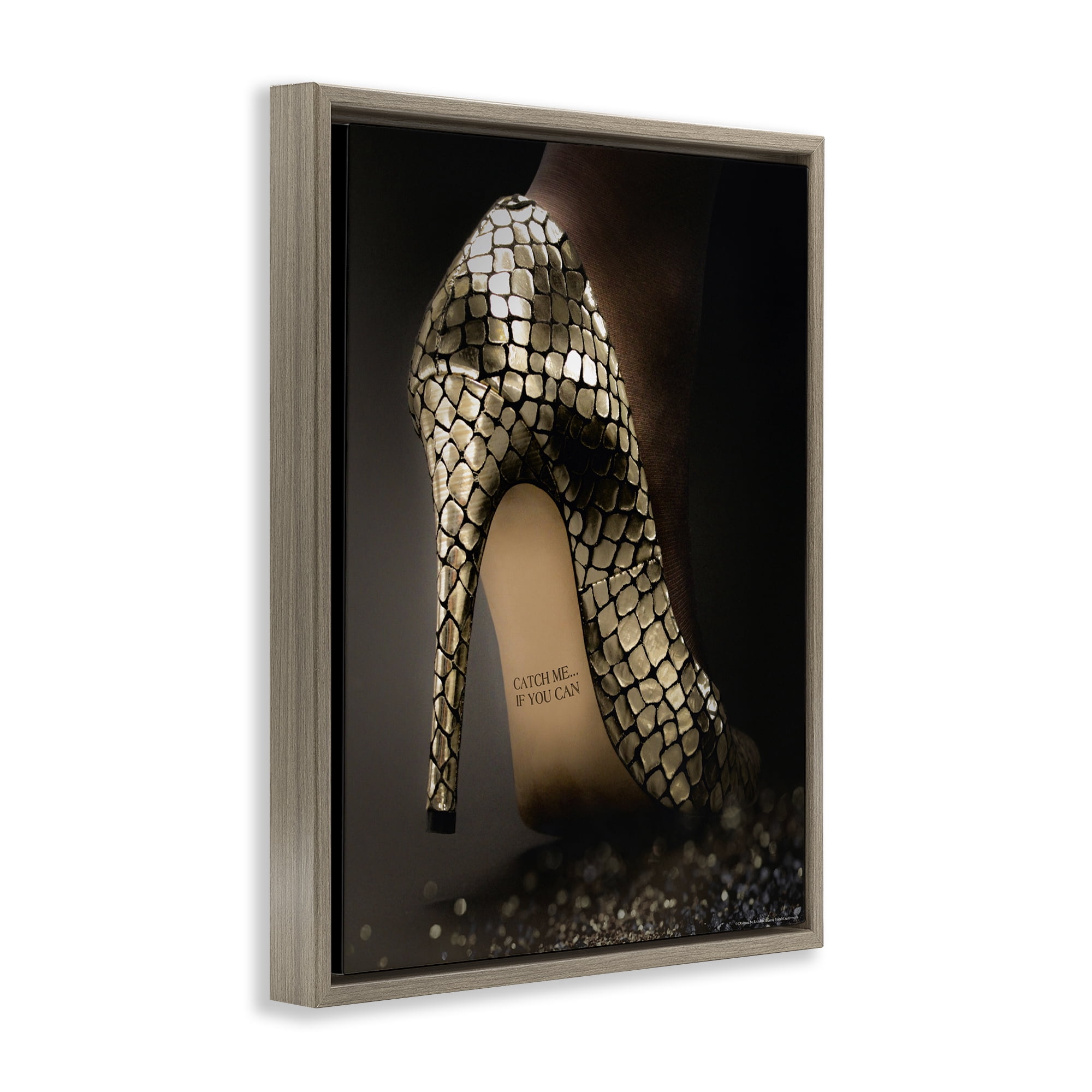 Stupell Industries Snake Pattern Heels Fashion Painting Brown Floater Framed Canvas Art Print Wall Art, 25 x 31