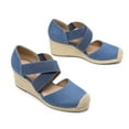 thumbnail image 2 of DREAM PAIRS Womens Close Toe Espadrilles Dressy Platform Sandals Slip on Elastic Criss Cross Ankle Straps Wedges Sandals SDPW226W DenimBlue Size 8, 2 of 4