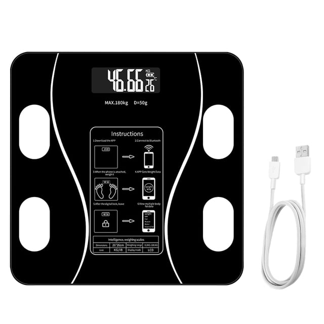 Eigraketly Báscula inteligente para baño con Bluetooth, de grasa corporal, báscula de peso Digital, aplicación inalámbrica, equilibrio de Medidores de medidas dimensionales Negro Cobrar Eigraketly TO000338-05B