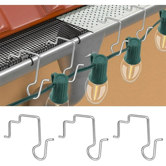 NOGIS 50 Pcs Gutter Clips Hooks for Christmas Lights, Stainless Steel Gutter Guard Christmas Light Clips, Anti-Fall Gutter Hangers for Hanging Outdoor Halloween Christmas Holiday Lights Decor