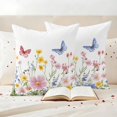 thumbnail image 3 of Pink Blue Yellow Floral Pillow Covers 2 Pack Butterfly Wildflower Pillowcase Waterproof Outdoor Throw Pillow Cover for Patio Garden Square Cushion 26”x26”, 3 of 9