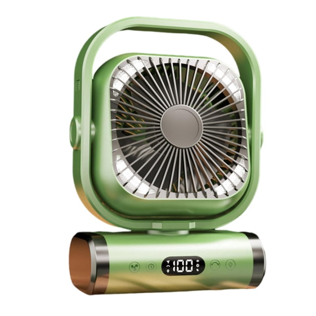 Temporizador de ventilador de Camping, ventilador de mesa silencioso con rotación de 360 degree para escritorio de Camping al aire libre Verde