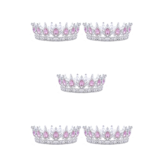 ZheElen Alloy Durable And Non-deforming Rhinestone For Wedding Or Cosplay Family Wedding Hair Crown Silver + pink 5Set