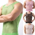 thumbnail image 2 of Skymirror Men Undershirt Mesh See-Through Sleepwear Fish Net Pure Color Vest for Sleeping, 2 of 8