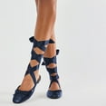 thumbnail image 3 of FSJ Women Round Toe Ankle Wrap Flats Cross Ribbon Slingback Bow Ballerinas Lace up Dance Prom Dressy Sandals Size 4 Blue, 3 of 3