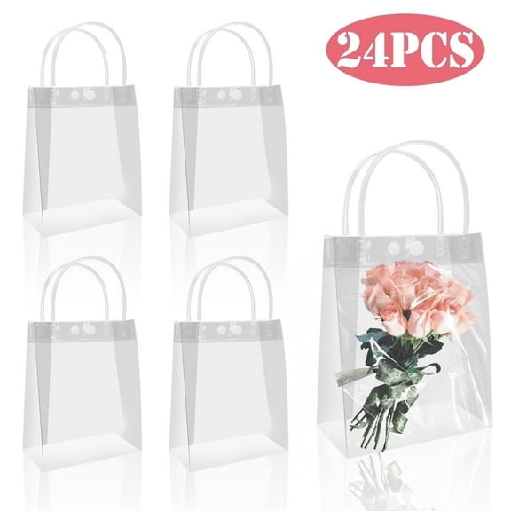 Gift Bags Clear with Handle Reusable Plastic Bags Small Gift Candy Bags for Birthday Christmas Party 5.9" x 6.3" x 2.8" 24 Pcs