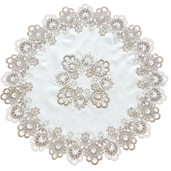 Vjnyvs Lace Embroidered Tablecloth White Round Table Cover Floral Small Round Table Mat for Wedding Party Home Kitchen Living Room