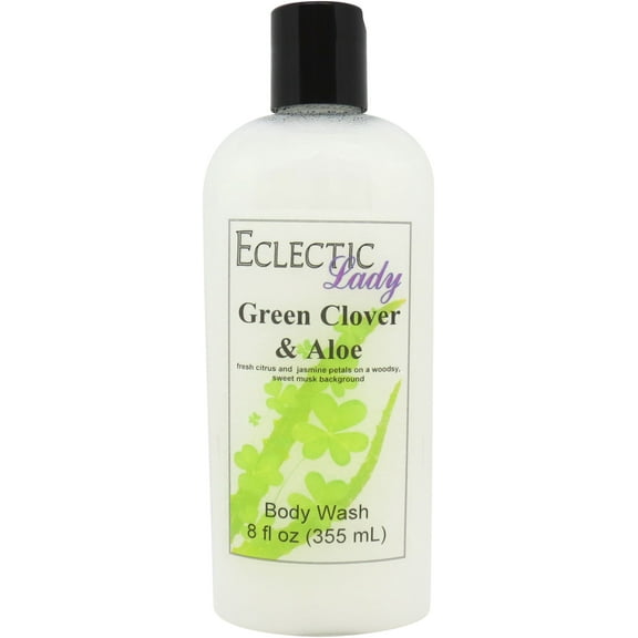 Green Clover And Aloe Body Wash by Eclectic Lady, Liquid Shower Gel for Women and Men, 8 Ounces