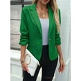 thumbnail image 4 of 2025 Summer Linen Women 3/4 Stretchy Ruched Sleeve Fully-Lined Casual Work Jacket with Pockets Green XXL, 4 of 5