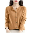 thumbnail image 1 of GDREDA Chandail à Col Rond pour Femme en Laine Mérinos 100 % 2024 Printemps Automne Uni à Manches Longues Cardigan Tricoté Sans Coutures Or,m, 1 of 8