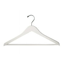 NAHANCO 17” Flat Wooden Suit Hanger With Stationary Pant Bar, White Gloss - 20/CTN.