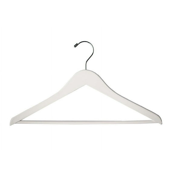 NAHANCO 17” Flat Wooden Suit Hanger With Stationary Pant Bar, White Gloss - 20/CTN.